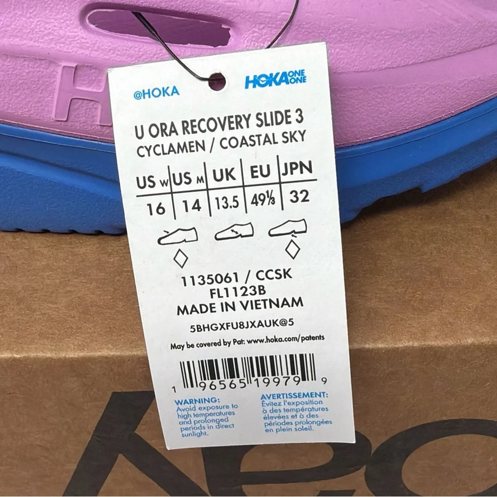 HOKA ORA Recovery Slide 3 Cyclamen Coastal Sky Sandals Men’s 14/ Women’s 16 NWT